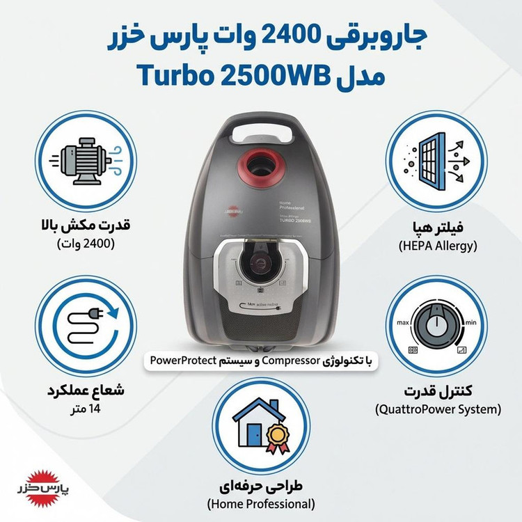 جاروبرقی پارس خزر طرح بوش مدل Turbo 2500WB