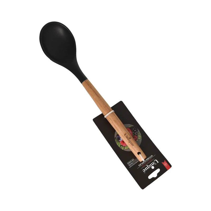 قاشق بزرگ سرو سیلیکونی دسته چوبی یونیک مدل UN-1149